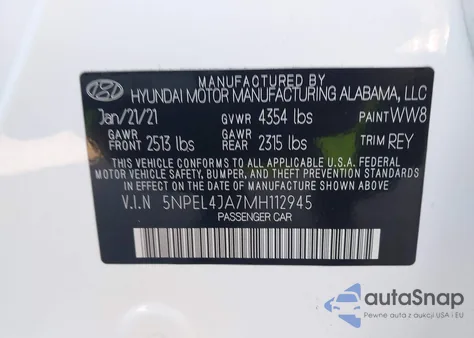 2021 Hyundai Sonata Sel из США, поврежденный, VIN 5NPEL4JA7MH112945